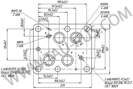 Присоединительные размеры гидрораспределителя 1Р323АЕ, 1Р323АЛ, 1Р323БЕ, 1Р323БЛ