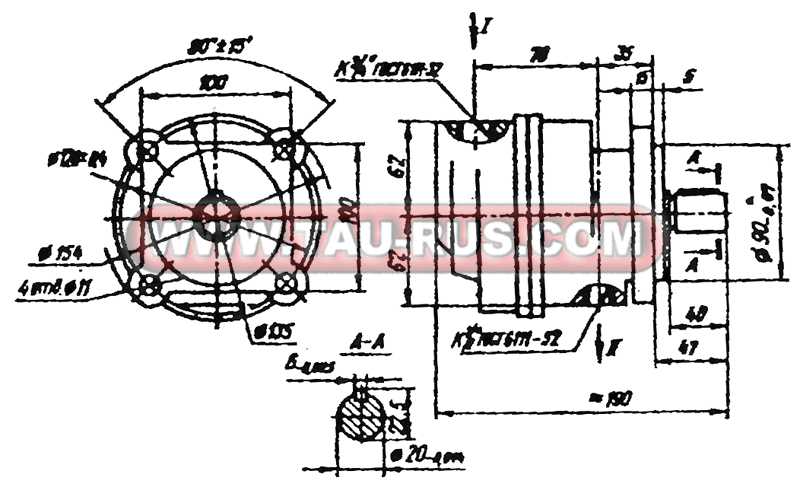 Присоединительные размеры пластинчатых насосов БГ12-21(А)М, БГ12-22(А)М, БГ12-23(А)М
