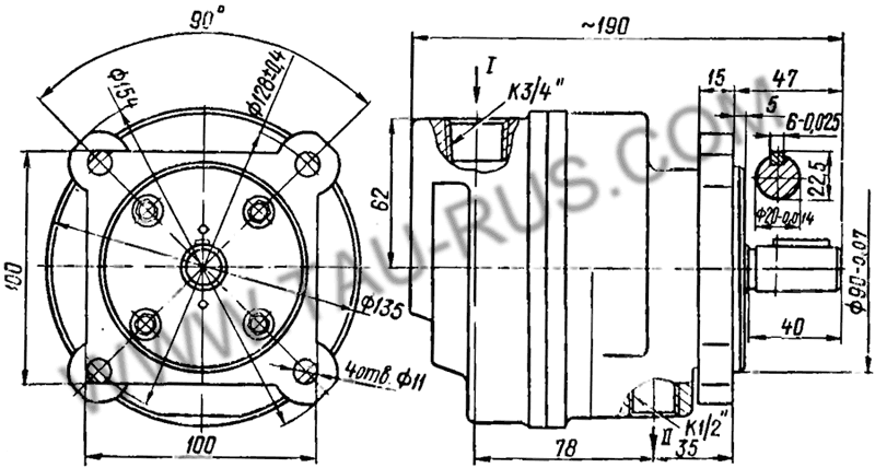 Присоединительные размеры пластинчатых насосов Г12-32М