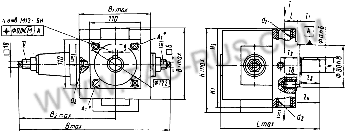Присоединительные размеры, габариты пластинчатых насосов Г12-53АМ, Г12-54АМ, Г12-55АМ, 2Г12-54АМ-2,5, 2Г12-55АМ-4