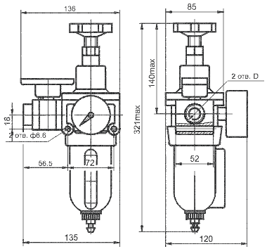 Размеры блоков кондиционирования БК-А-10.., БК-А-16