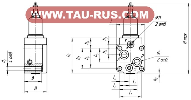 Размеры гидроклапана давления типа ПГ54-34 стыковое присоединение
