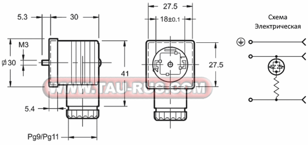 Размеры коннекторов DIN 43650A с индикацией