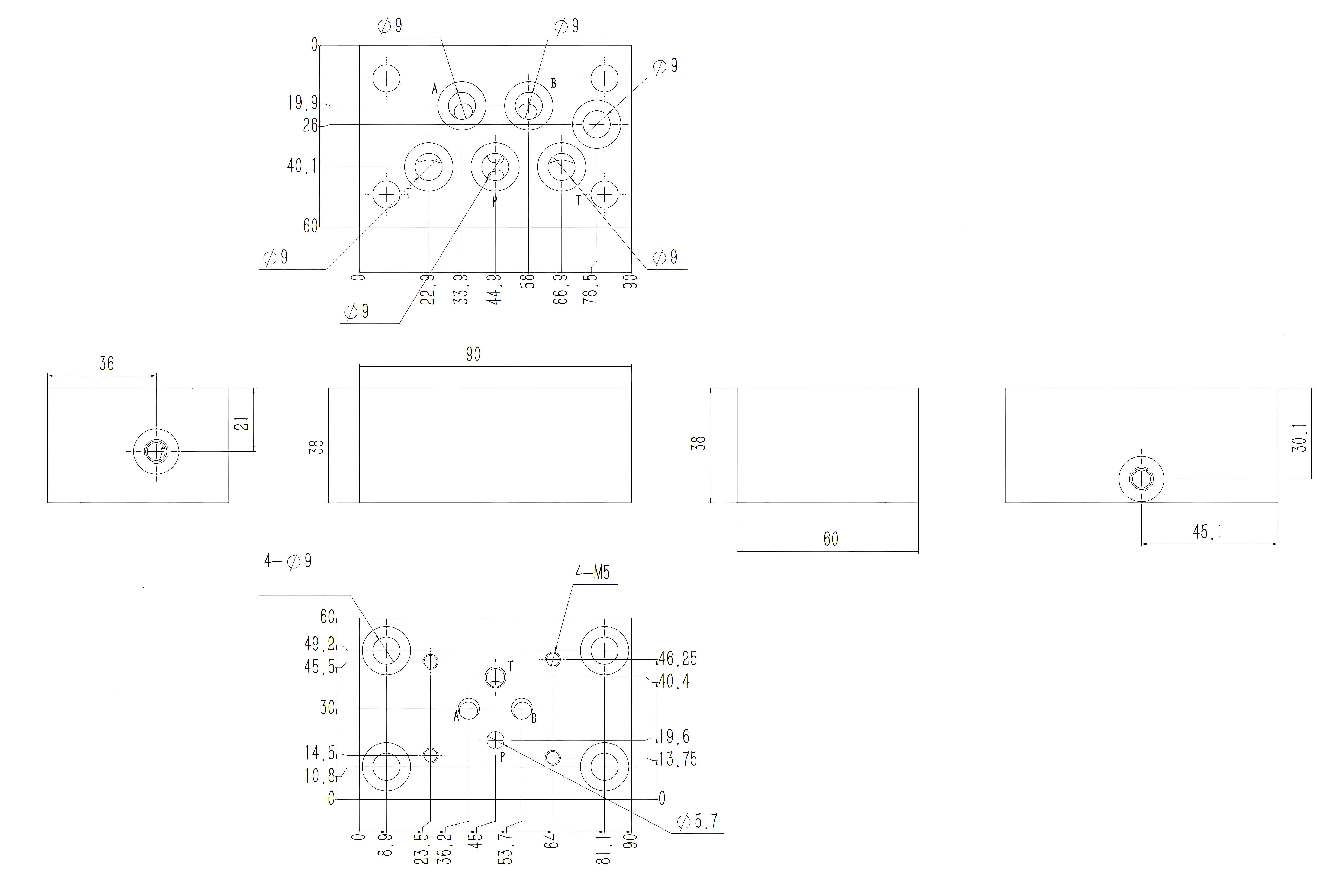 Чертеж переходной плиты В6-7311 для гидрораспределителей