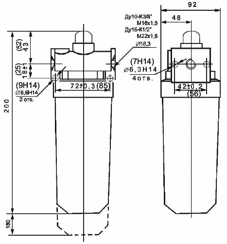 Чертёж, габаритные размеры П-МК 06-10Х, П-МК 06-16Х, П-МК 06-25Х