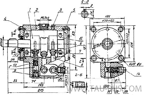 Чертёж, размеры Насос Н400 (Н400У) радиально-поршневой эксцентриковый нереверсивный