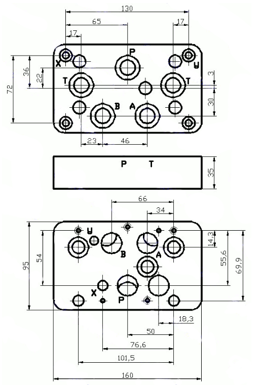 Чертеж плиты переходной В16-7324 для гидрораспределителей 
