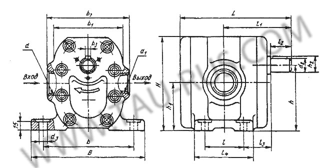 Размеры насосов Г11-25, Г11-25А, Г11-23, Г11-23А, Г11-22, Г11-22А, Г11-24, Г11-24А