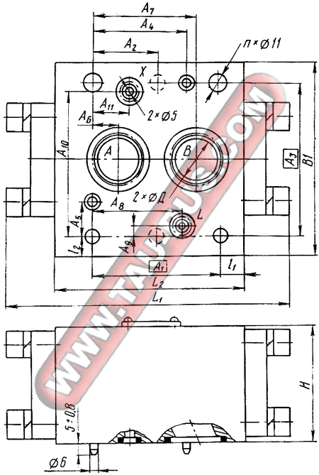 Габаритные и присоединительные размеры гидрозамков М-1(2,3,4)КУ 12/320, М-1(2,3,4)КУ 20/320, М-1(2,3,4)КУ 32/320