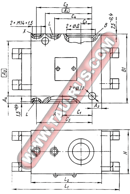 Габаритные и присоединительные размеры гидрозамков Т-1(2,3,4)КУ 12/320, Т-1(2,3,4)КУ 20/320, Т-1(2,3,4)КУ 32/320