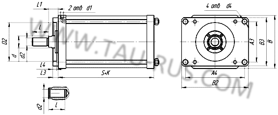 Размеры пневмоцилилиндров 1212-..., 1211-..., 1222-..., 1221-... по ГОСТ 15608-81