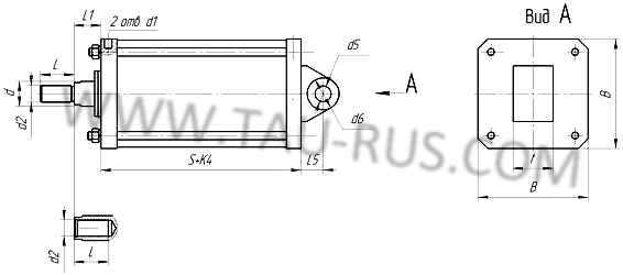 Размеры пневмоцилилиндров 1412-..., 1411-..., 1422-..., 1421-... по ГОСТ 15608-81