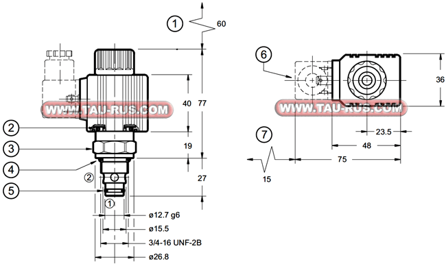 Габаритные и монтажные размеры клапанов KT08-2NC/10N(V)-*, KT08-2NO/10N(V)-*