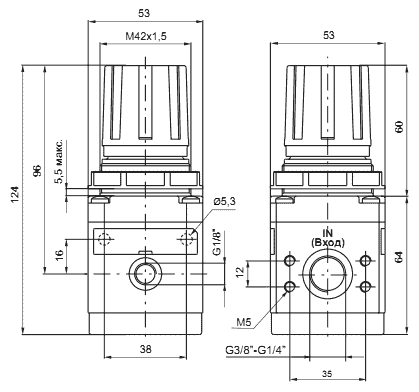 Размеры регуляторов давления 17202A.C, 17202A.D, 17202A.B, 17202A.A, 17202B.C, 17202B.D, 17202B.B, 17202B.A