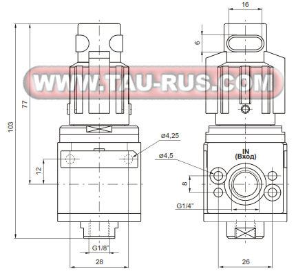 Размеры ручных отсечных клапанов17030.A (B) и 17130.A (B)