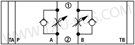 Гидросхема с регулированием на выходе Rexroth Z2FS10-3-3X/V, Z2FS10-A3-3X/S2V, Z2FS10-A3-3X/SV, Z2FS10-B3-3X/S2V, Z2FS10-B3-3X/SV