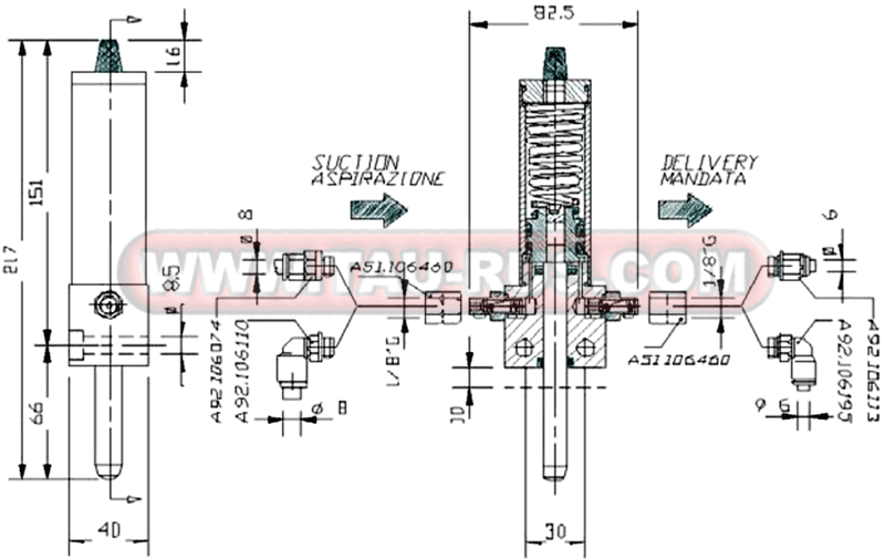 Устройство и пример установки насоса плунжерного PS-7 (00.644.0)