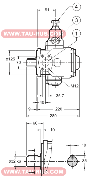 Размеры насосов пластинчатых PVD45H/30, PVD56H/30, PVD72H/30