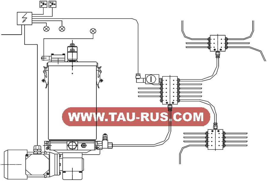 Схема централизованной смазочной системы с питателями последовательного действия