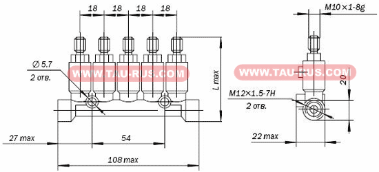 Чертёж питателя импульсного пятиотводного