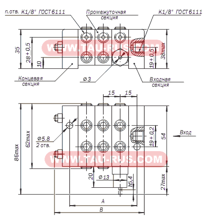 Размеры питателя МИ, МИМ, МИО, МИК