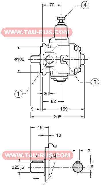 Размеры насосов пластинчатых PVD 22H/30, PVD-28H/30, PVD 35H/30