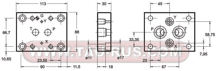 Габаритные и монтажные размеры плиты PMSZ3-AI4G/20 (код 1961231)