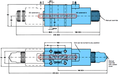 Размеры гидрораспределителей 4D02 3111 0101 B1G0Q, 4D02 3201 0302 B1G0Q, 4D02 3203 0302 B1G0Q, 4D02 3207 0302 B1G0Q, 4D02 3208 0302 B1G0Q