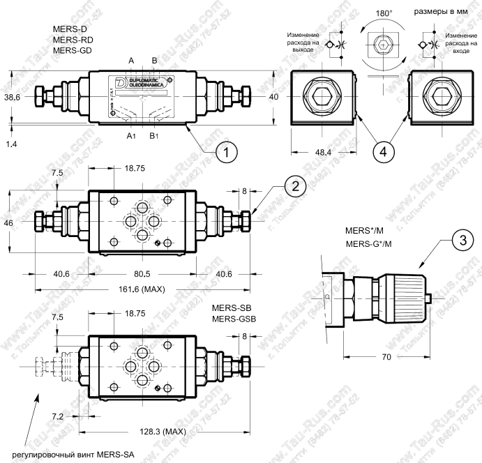 Габаритные и присоединительные размеры дросселя МERS-D(GD)/50, МERS-RD/50, МERS-SA(GSA)/50, МERS-SB(GSB)/50