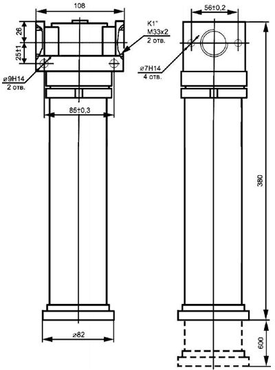 Габаритные и присоединительные размеры осушителей П-МК11.25
