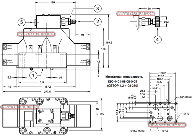Габаритные и присоединительные размеры клапанов балансировочных DZC8-070/10N-IE, DZC8-140/10N-II/K1, DZC8-210/10N-IE