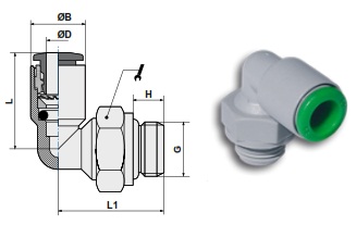 Фитинг цанговый угловой поворотный чертёж, фото