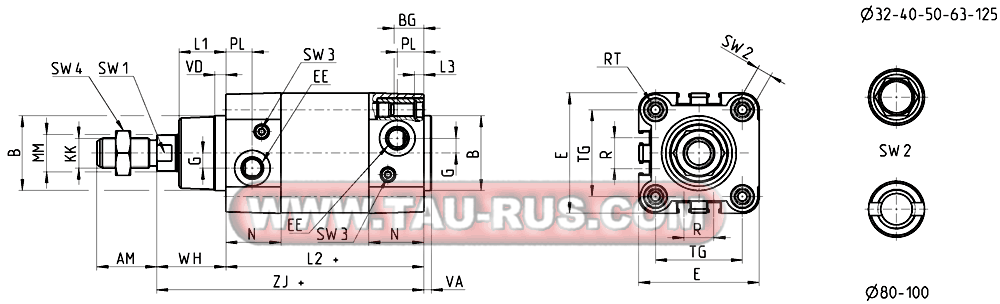 Габаритные и присоединительные размеры пневмоцилиндров 61M(L)2P032A..., 61M(L)2P040A..., 61M(L)2P050A..., 61M(L)2P063A..., 61M(L)2P080A..., 61M(L)2P100A..., 61M(L)2P125A... Габаритные и присоединительные размеры пневмоцилиндров 61M(L)2P032A..., 61M(L)2P040A..., 61M(L)2P050A..., 61M(L)2P063A..., 61M(L)2P080A..., 61M(L)2P100A..., 61M(L)2P125A...
