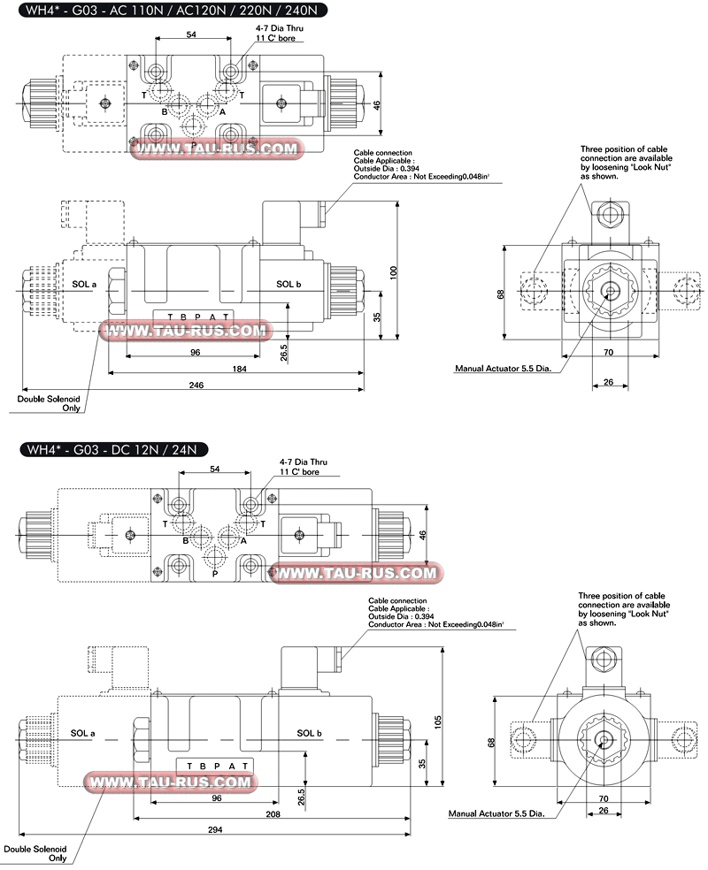 Размеры гидрораспределителей WH-G03-*