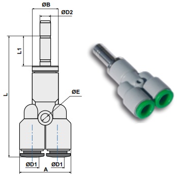 Тройник-переходник цанговый, тип Y чертёж, фото