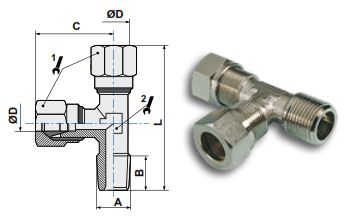 Фитинг-тройник с конической резьбой, тип L чертёж, фото