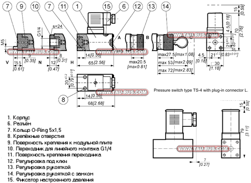Размеры клапанов TS-4-70-N-B, TS-4-160-N-B, TS-4-250-N-B, TS-4-400-N-B