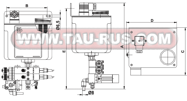 Габаритные размеры станции MINI-GF, MINI-GF-1/1.2L, MINI-GF-2/1.2L