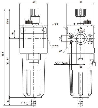 Размеры маслораспылителей 17203A и 17203B