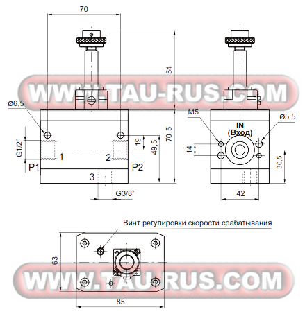 Размеры ручных отсечных клапанов 17310.M2, 17320