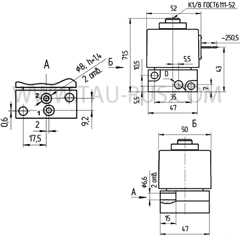 Пневмораспределитель (клапан) ПЭК-3/2,5-61