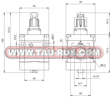 Размеры ручных отсечных клапанов 17330.A и 17330.B