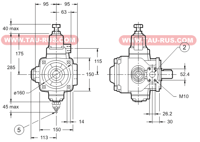 Размеры насосов пластинчатых PVD 45H/30, PVD 56H/30, PVD 72H/30