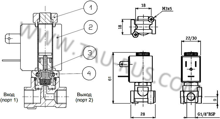 Устройство и размеры арматурных клапанов E205AB25, E205AB31