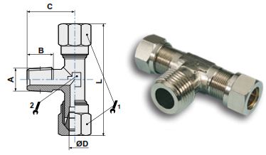Фитинг-тройник с конической резьбой, тип Т чертёж, фото