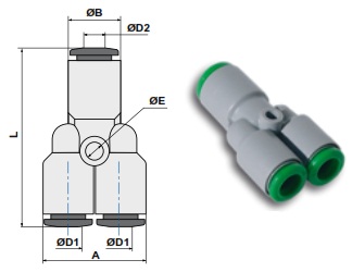 Тройник-переходник цанговый, тип Y чертёж, фото