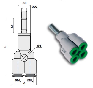 Коллектор-переходник цанговый, тип 2Y чертёж, фото