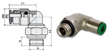 Фитинг цанговый угловой поворотный чертёж, фото