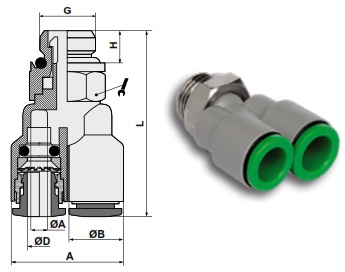 Фитинг-тройник цанговый, тип Y чертёж, фото
