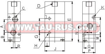 Габаритные и присоединительные размеры пневмораспределителей 3A110-M5, 3A110-06